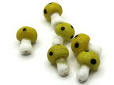 6 19mm Yellow and White Mushroom Beads Polka Dot Lampwork Glass Beads Plant Beads Jewelry Making Beading Supplies