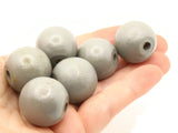 6 23mm Round Gray Wood Beads Vintage New Old Stock Wooden Beads Ball Beads Jewelry Making Beading Supplies