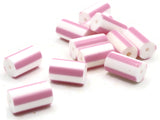 12 12mm to 14mm Pink and White Striped Vintage Plastic Tube Beads Jewelry Making Beading Supplies Loose Beads To String