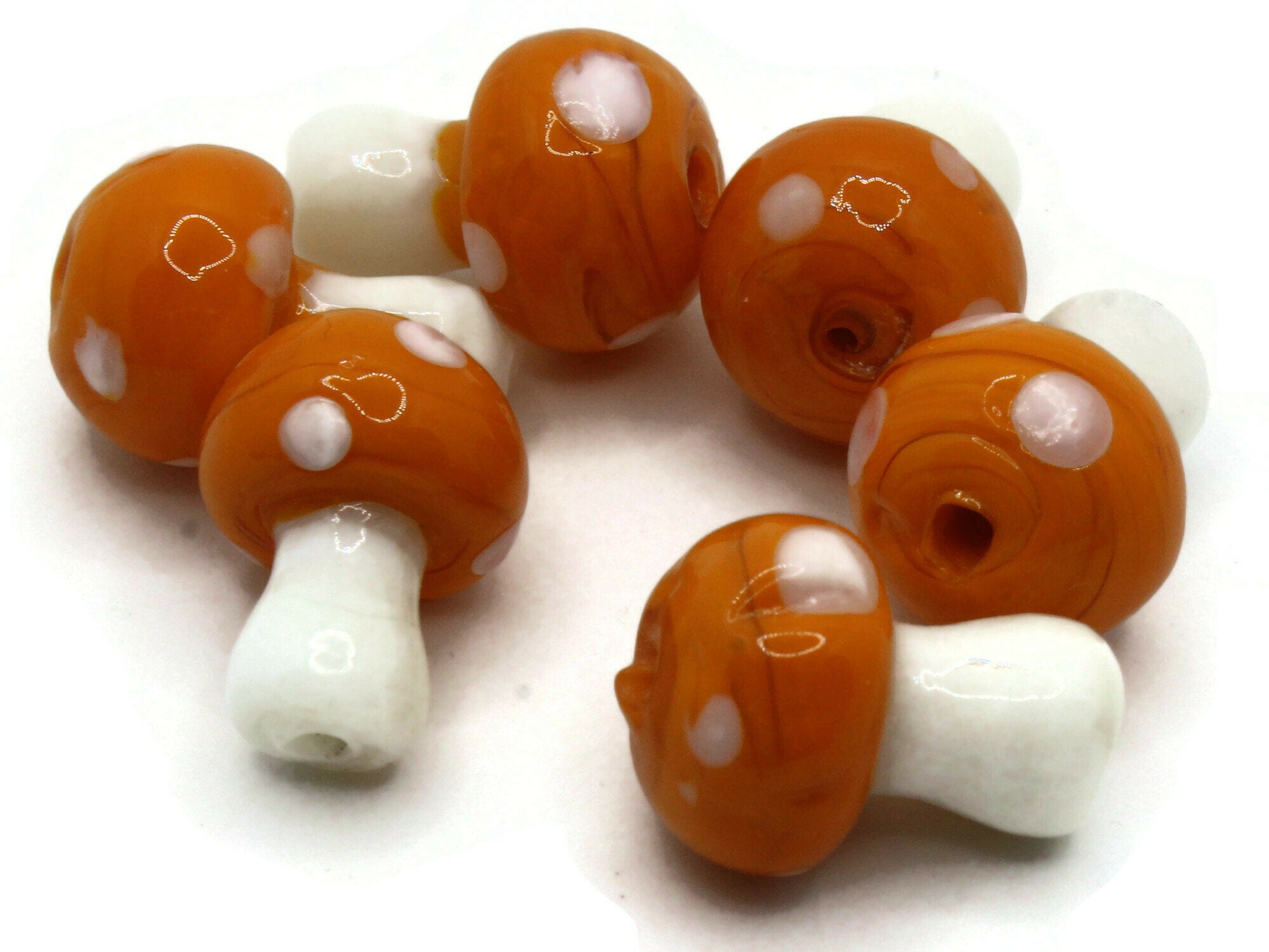 6 19mm Orange and White Mushroom Polka Dot Lampwork Glass Beads by Smileyboy Beads | Michaels