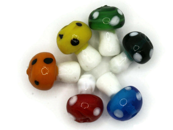 6 19mm Rainbow Mushroom Beads Mixed Color Lampwork Glass Beads Plant Beads Jewelry Making Beading Supplies