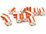 12 12mm to 14mm Orange and White Striped Vintage Plastic Tube Beads Jewelry Making Beading Supplies Loose Beads To String