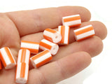 12 12mm to 14mm Orange and White Striped Vintage Plastic Tube Beads Jewelry Making Beading Supplies Loose Beads To String