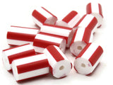 12 12mm to 14mm Red and White Striped Vintage Plastic Tube Beads Jewelry Making Beading Supplies Loose Beads To String