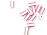 12 12mm to 14mm Pink and White Striped Vintage Plastic Tube Beads Jewelry Making Beading Supplies Loose Beads To String