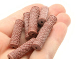 8 27mm Reddish Brown Vintage Plastic Beads Crosshatch Patterned Tube Beads Jewelry Making Beading Supplies Loose Beads to String