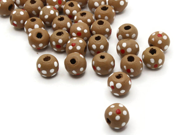 40 10mm Flower Pattern Beads Khaki Brown Wood Beads Round Wooden Beads Jewelry Making Beading and Macrame Supplies Large Hole Beads