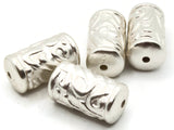 4 25mm Patterned Tube Beads Silver Plated Plastic Beads Vintage Beads Jewelry Making Beading Supplies Uncirculated Loose Bead Smileyboy