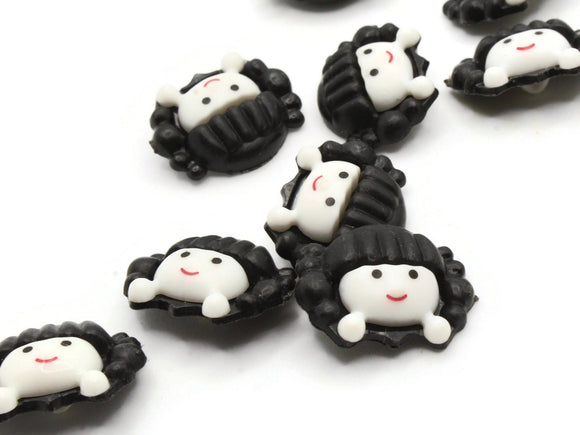 20 22mm Black Hair Girl Face Buttons Shank Buttons Decorative Buttons Kawaii Buttons Girl Buttons