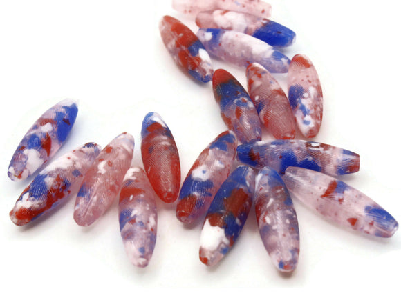 20 19mm Red White and Blue Vintage Plastic Beads Ridged Tube Beads Jewelry Making Beading Supplies Loose Beads to String