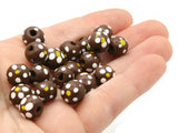 40 10mm Flower Pattern Beads Chocolate Brown Wood Beads Round Wooden Beads Jewelry Making Beading and Macrame Supplies Large Hole Beads
