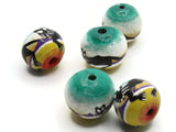 5 16mm Vintage Painted Clay Beads Round Multicolor Cat Beads Peruvian Clay Beads to String Jewelry Making Beading Supplies
