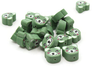 20 Olive Green Bear Head Beads Animal Beads Polymer Clay Beads Cute Beads Kawaii Beads Teddy Bear Beads Zoo Beads Miniature Animal Beads