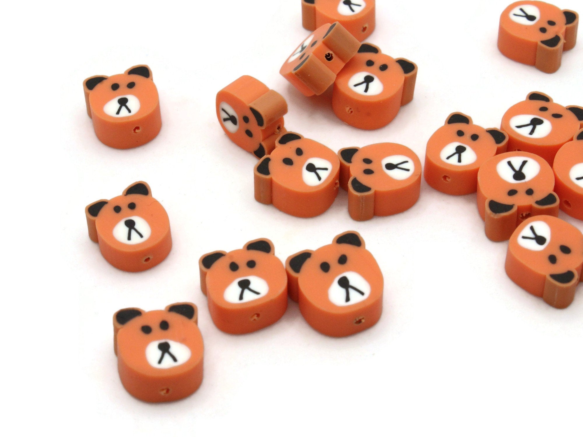 20 polymer clay beads, mixed orange, red and brown