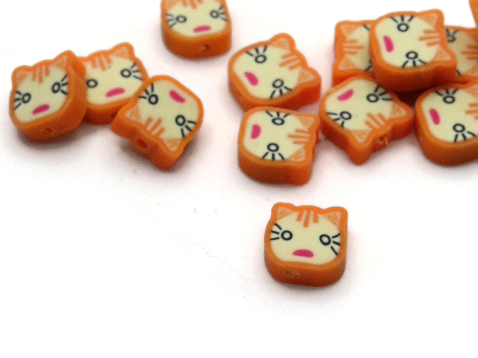 10 10mm Yellow Orange & White Flower Polymer Clay Multi-Color