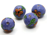 4 18mm Vintage Painted Clay Beads  Purple with Orange Flower Round Beads Peruvian Clay Beads to String Jewelry Making Beading Supplies