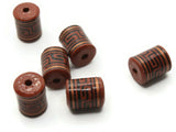 6 16mm Vintage Painted Clay Beads Reddish Brown Copper and Black  Patterned Tube Beads Peruvian Clay Beads Jewelry Making Beading Supplies