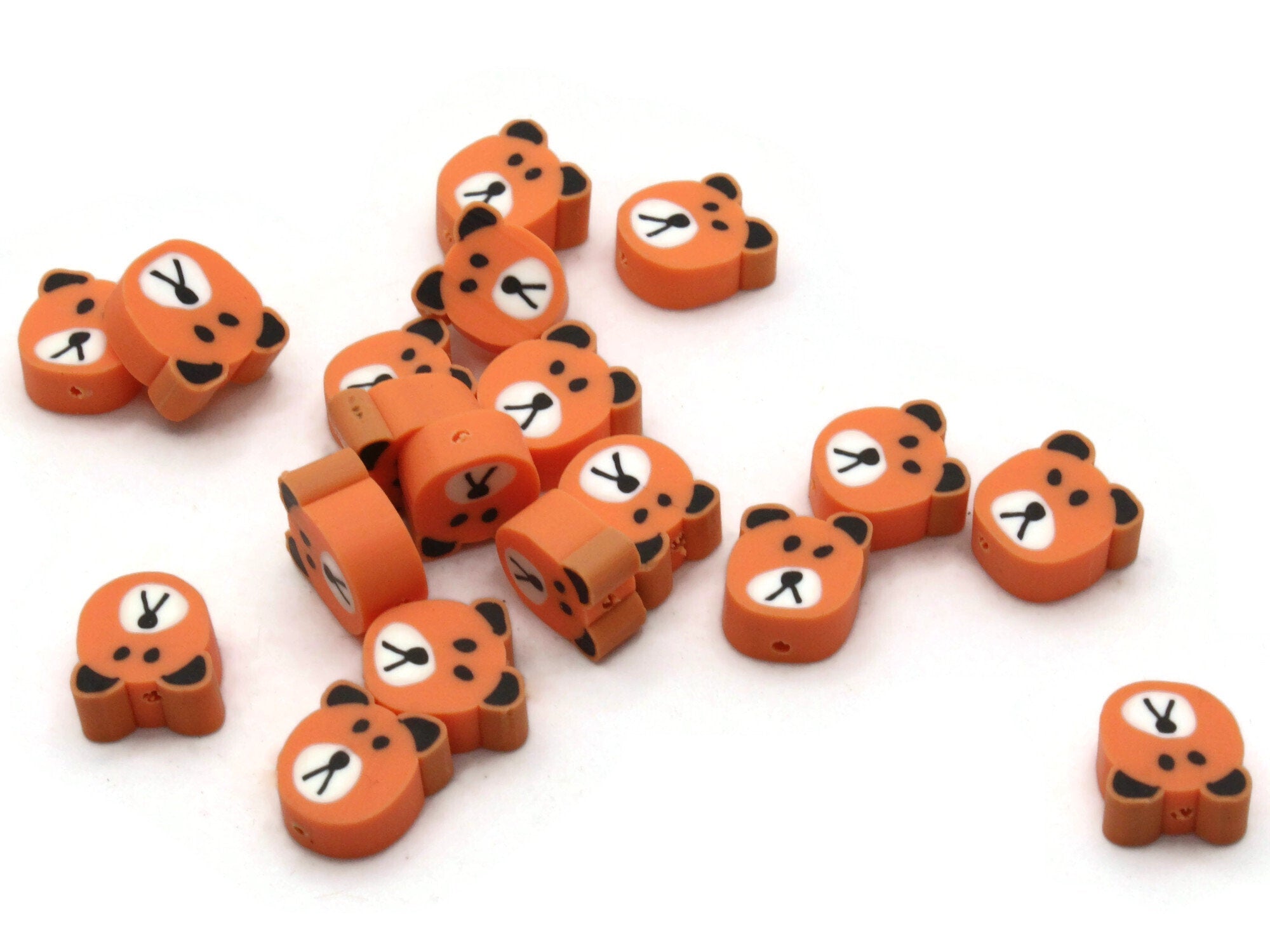 20 polymer clay beads, mixed orange, red and brown