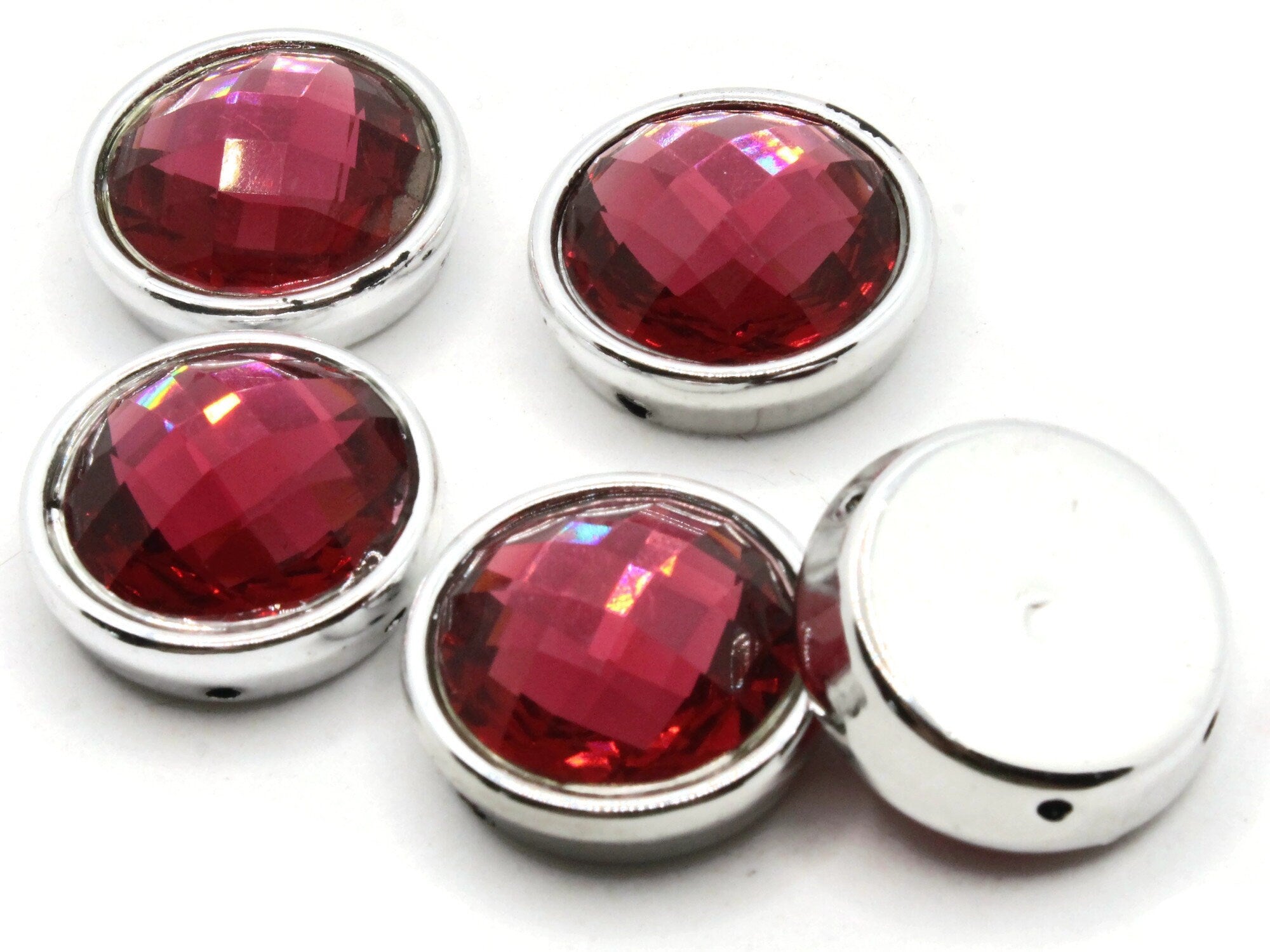 5 24mm Pink Gems with Silver Frames Faceted Acrylic Jewels Two Hole Beads by Smileyboy Beads | Michaels