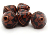 5 21mm Vintage Painted Clay Beads Brown Copper and Black Patterned Bicone Beads Peruvian Clay Beads Jewelry Making Beading Supplies