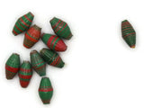 10 14mm Green and Red Striped Ugandan Paper Beads Fair Trade Beads African Paper Beads Upcycled Sealed Paper Beads Jewelry Making