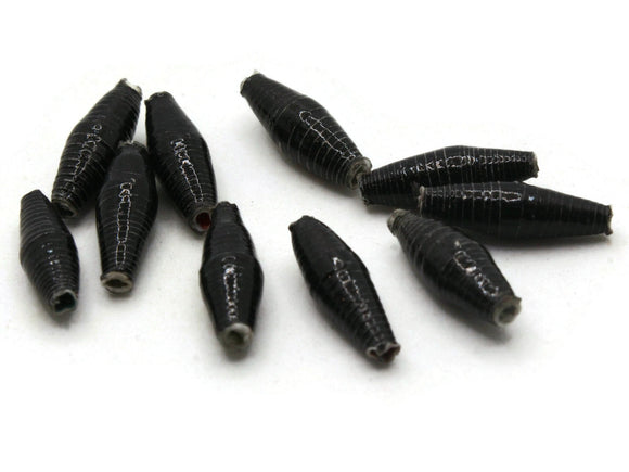 10 14mm Thin Black Ugandan Paper Beads Fair Trade Tube Beads African Paper Beads Upcycled Sealed Paper Beads Jewelry Making