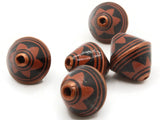 5 21mm Vintage Painted Clay Beads Brown Copper and Black Patterned Bicone Beads Peruvian Clay Beads Jewelry Making Beading Supplies