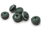 6 18mm Vintage Painted Clay Beads Green Silver and Black Patterned Disc Beads Peruvian Clay Beads to String Jewelry Making Beading Supplies