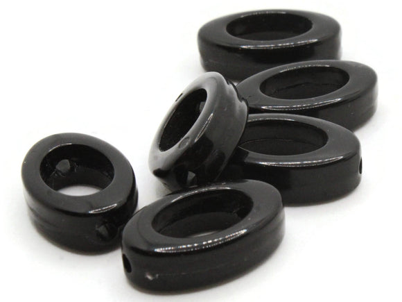 8 23mm Black Plastic Oval Ring Beads - Oval Bead Frames - Loose Beads to String Jewelry Making Beading Supplies