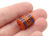 6 16mm Vintage Painted Clay Beads Orange Purple and Black  Patterned Tube Beads Peruvian Clay Beads Jewelry Making Beading Supplies
