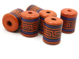 6 16mm Vintage Painted Clay Beads Orange Purple and Black  Patterned Tube Beads Peruvian Clay Beads Jewelry Making Beading Supplies