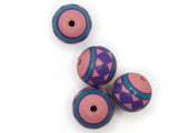 4 17mm Vintage Painted Clay Beads Pink Purple and Blue Beads Round Beads Peruvian Clay Beads to String Jewelry Making Beading Supplies