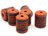 6 16mm Vintage Painted Clay Beads Orange Purple and Black  Patterned Tube Beads Peruvian Clay Beads Jewelry Making Beading Supplies