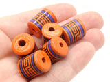 6 16mm Vintage Painted Clay Beads Orange Purple and Black  Patterned Tube Beads Peruvian Clay Beads Jewelry Making Beading Supplies