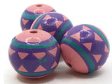 4 17mm Vintage Painted Clay Beads Pink Purple and Blue Beads Round Beads Peruvian Clay Beads to String Jewelry Making Beading Supplies