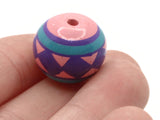 4 17mm Vintage Painted Clay Beads Pink Purple and Blue Beads Round Beads Peruvian Clay Beads to String Jewelry Making Beading Supplies