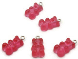 5 20mm Strawberry Pink Gummy Bear Charms Resin Pendants with Platinum Colored Loops Jewelry Making Beading Supplies Loose Candy Charms