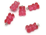5 20mm Strawberry Pink Gummy Bear Charms Resin Pendants with Platinum Colored Loops Jewelry Making Beading Supplies Loose Candy Charms