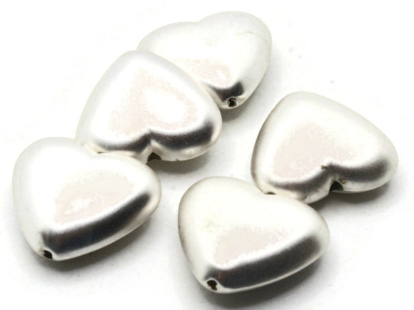 5 21mm Brushed Silver Heart Beads Silver Plated Plastic Beads Vintage Beads Jewelry Making Beading Supplies Uncirculated Loose Beads