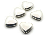 5 21mm Brushed Silver Heart Beads Silver Plated Plastic Beads Vintage Beads Jewelry Making Beading Supplies Uncirculated Loose Beads