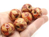 10 20mm Leaf Pattern Beads Brown Wood Beads Round Wooden Beads Jewelry Making Beading and Macrame Supplies Large Hole Lightweight Beads