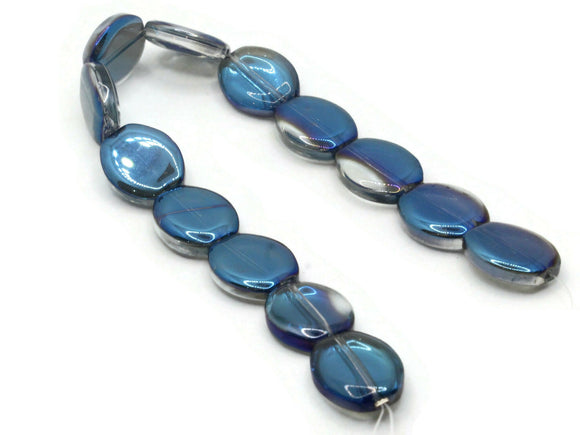 13 17mm Blue Glass Beads Flat Oval Beads Jewelry Making Beading Supplies Loose Beads to String