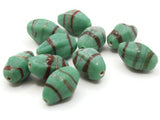 8 17mm Teal Green Beads Ridged Oval Glass Beads Wrapped Beads Striped Beads Jewelry Making and Beading Supplies