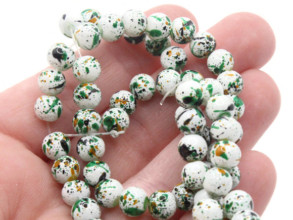 68 6mm White and Green Splatter Paint Beads Smooth Round Beads Glass Beads Jewelry Making Beading Supplies Loose Beads to String