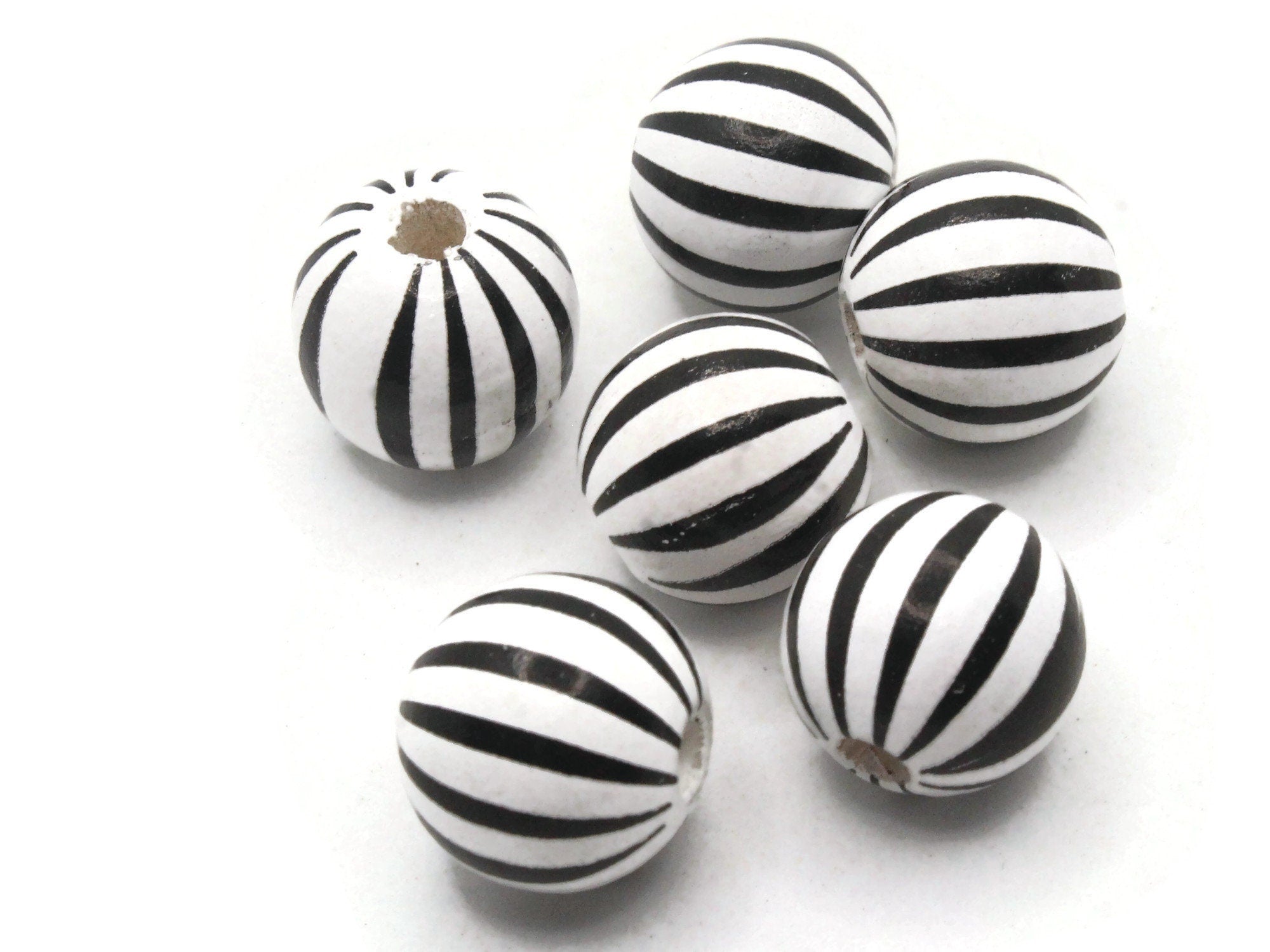 6 15mm Black and White Striped Round Wood Beads by Smileyboy Beads | Michaels