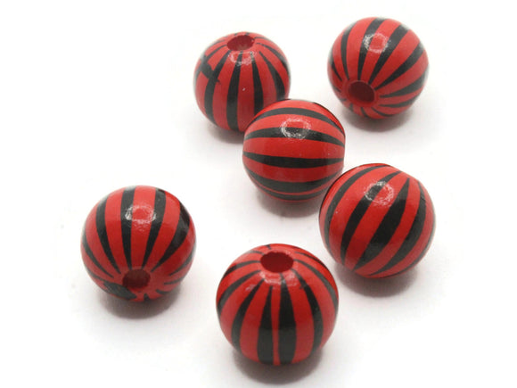 6 15mm Red and Black Striped Wood Beads Round Beads Tiger Beads Wooden Beads Ball Beads Jewelry Making Beading Supplies Smileyboy