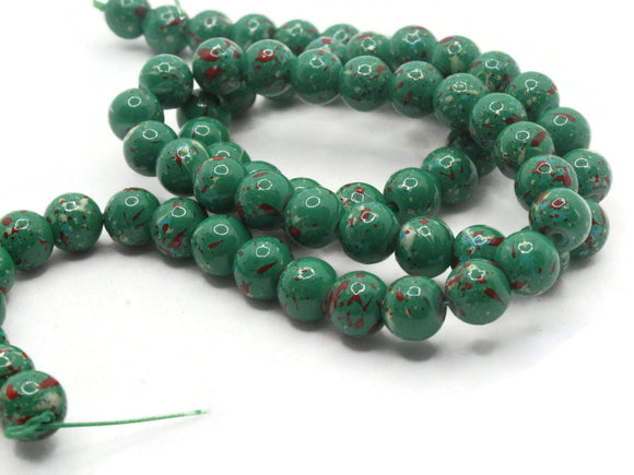 68 6mm Green and Red Splatter Paint Beads Smooth Round Beads Glass Beads Jewelry Making Beading Supplies Loose Beads to String