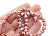 68 6mm Pink Red and Green Splatter Paint Beads Smooth Round Beads Glass Beads Jewelry Making Beading Supplies Loose Beads to String