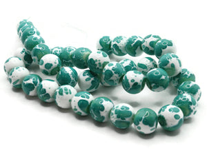 40 10mm Green and White Splatter Paint Beads Smooth Round Beads Glass Beads Jewelry Making Beading Supplies Loose Beads to String