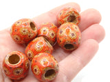 10 17mm Wagon Wheel Pattern Beads Orange Wood Barrel Beads Jewelry Making Beading and Macrame Supplies Large Hole Lightweight Beads